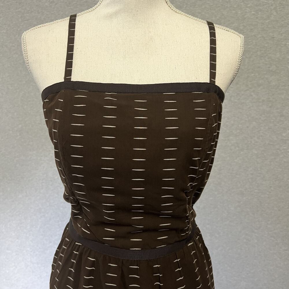 Vintage Kenneth Cole Dress Womens M Brown Dot Silk Blend Straps Strapless Flare - Picture 2 of 16